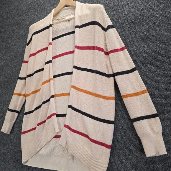 LOFT Outlet Striped Open Front‎ Cardigan Sweater Women's Size S Beige Red Orange - Picture 6 of 10